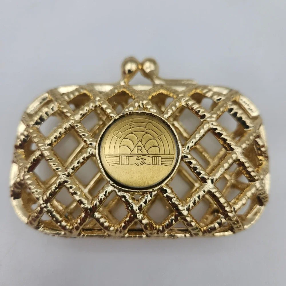 Vintage‎ BFCL Gold Tone Metal Coin Purse. Kiss Lock Miniature Purse Trinket Case